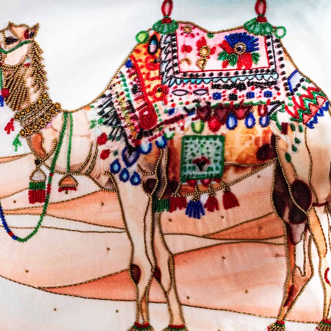 Handmade Camel Motif Cushion Cover – Decorative Home Accent