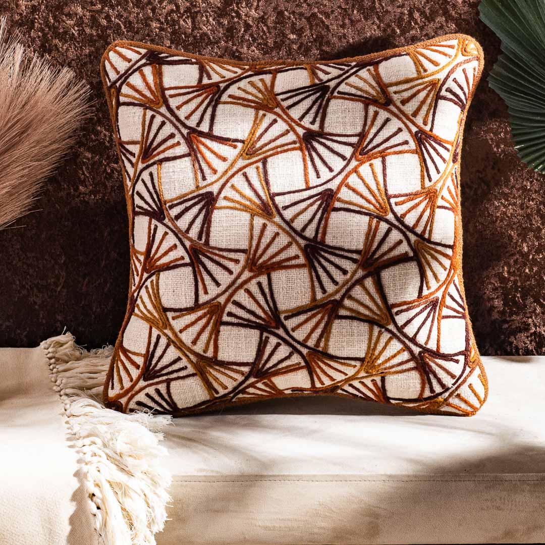 Geometric Jute Cotton Cushion Cover 16x16" - Cream Brown