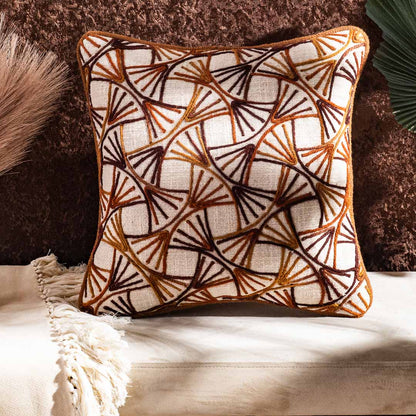 The Heritage Collection Geometric Jute Cotton Cushion Cover 16x16" - Cream Brown