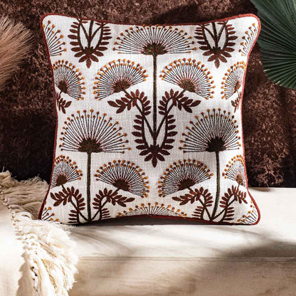 Nature Inspired Embroidered Cushion Cover for Living Room &amp; Bedroom