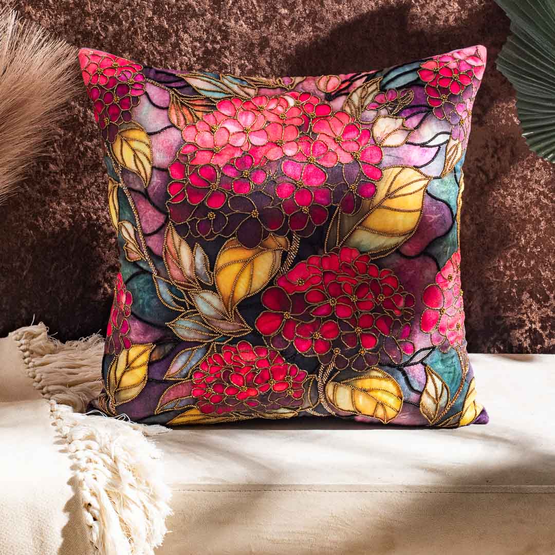 Premium Embroidered Floral Cushion Cover for Elegant Home Décor