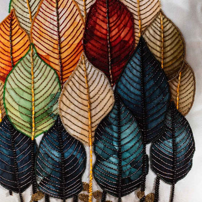 Hath Ki Kala Leaf Embroidered Velvet Cushion Cover 16x16" - Multi