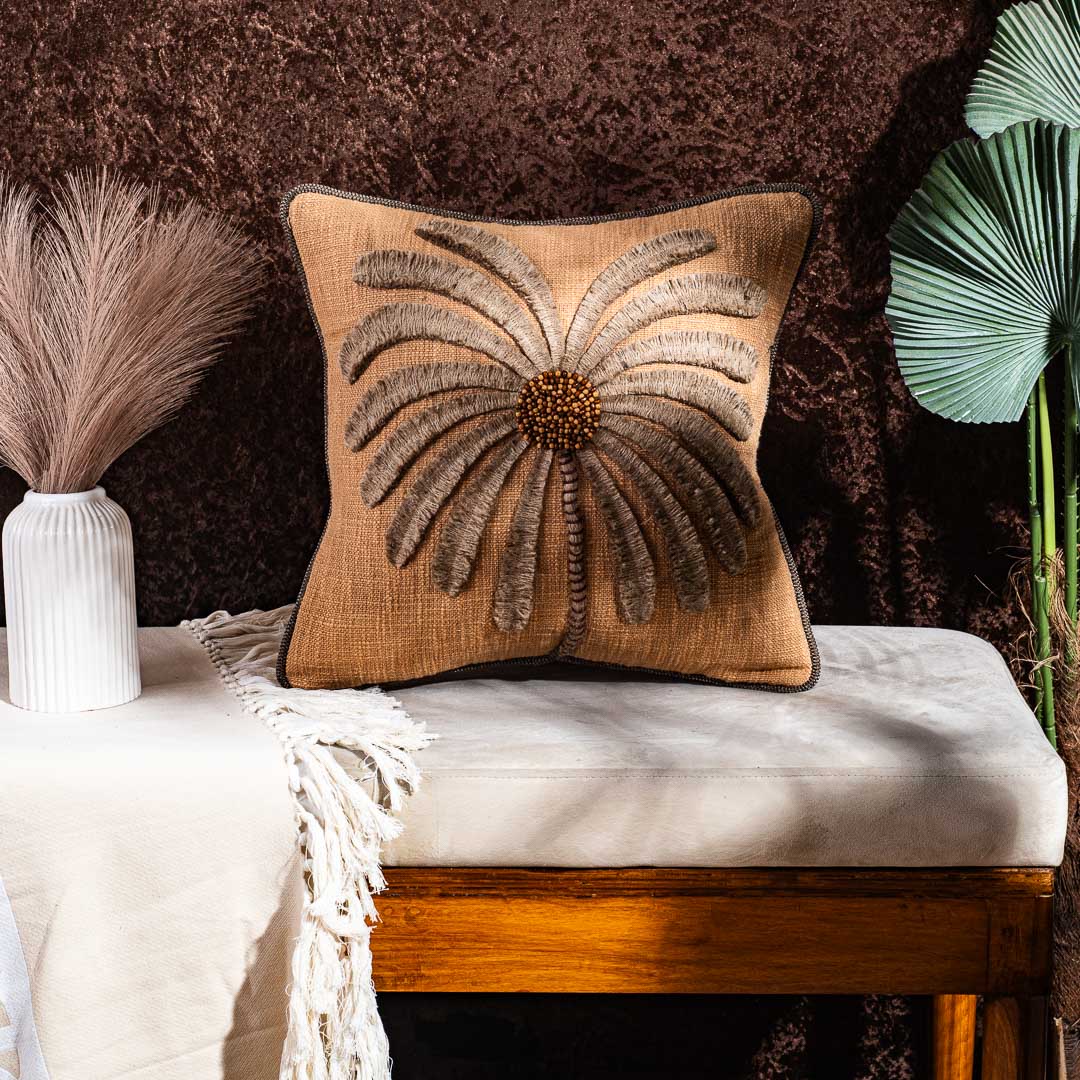 Gorgeous Palm Tree Cushion Cover with Hand Work