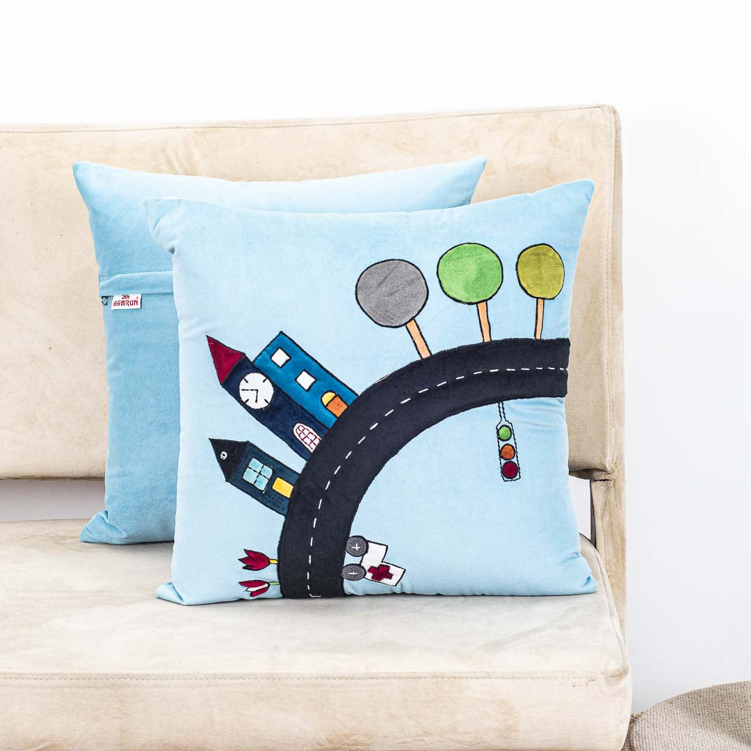 Premium Blue City Curve Cushion Cover