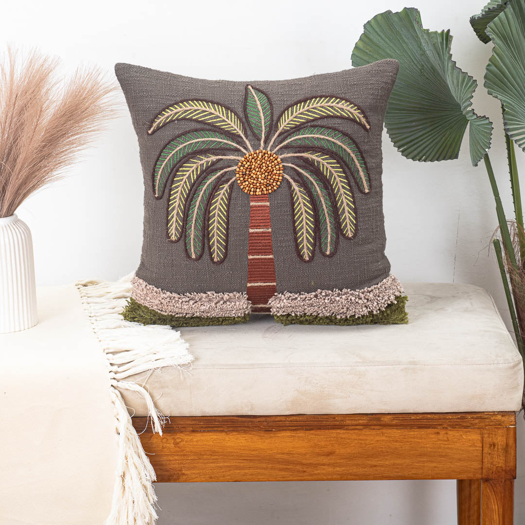Premium Palm Tree Embroidered Cushion Cover – Coastal Home Décor