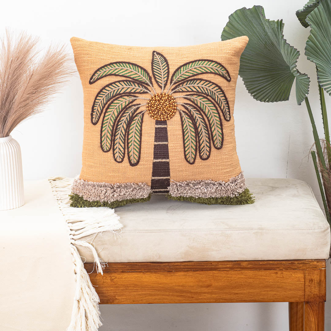 Premium Palm Tree Embroidered Cushion Cover – Coastal Home Décor