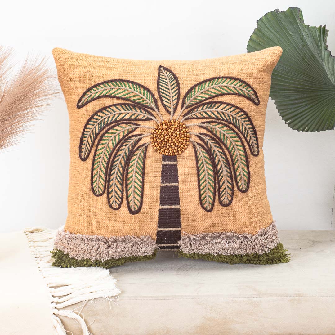 Premium Palm Tree Embroidered Cushion Cover – Coastal Home Décor