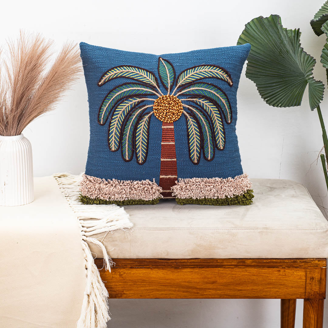 Premium Palm Tree Embroidered Cushion Cover – Coastal Home Décor