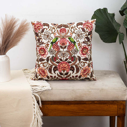 Botanical Bird Embroidered Cushion Cover – Luxury Home Décor