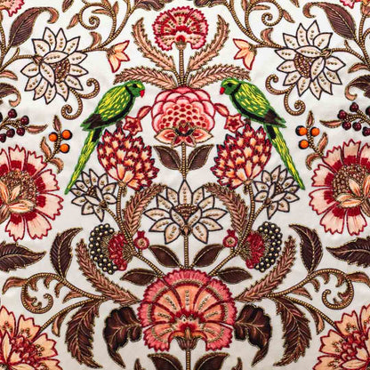 Botanical Bird Embroidered Cushion Cover – Luxury Home Décor