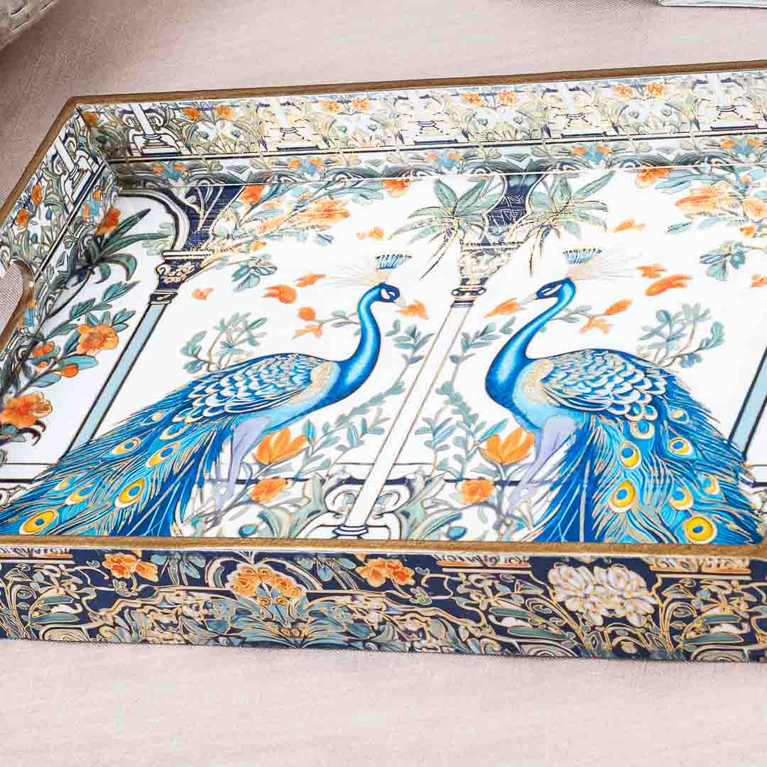 Premium Peacock Rectangle Mdf Tray Design One 13X5X1.5 Inch