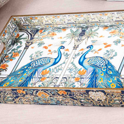 Premium Peacock Rectangle Mdf Tray Design One 13X5X1.5 Inch