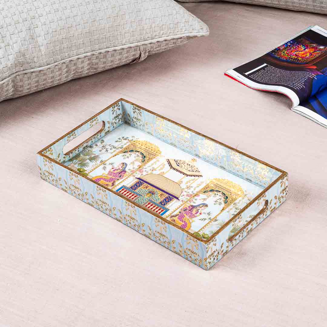 Premium Mughal Rectangle Mdf Tray Design Two 13X5X1.5 Inch