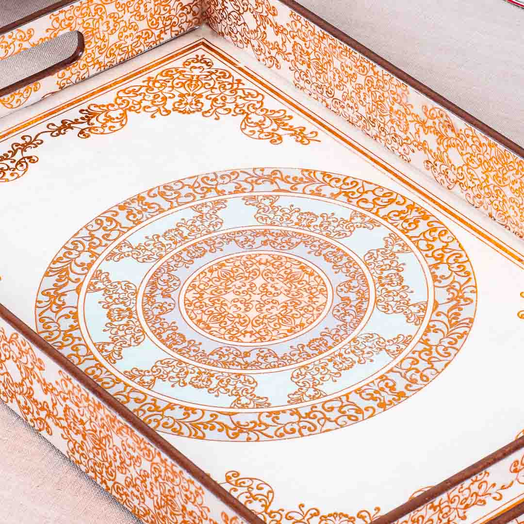 Premium Abstract Gold Rectangle Mdf Tray Design Six 13X5X1.5 Inch