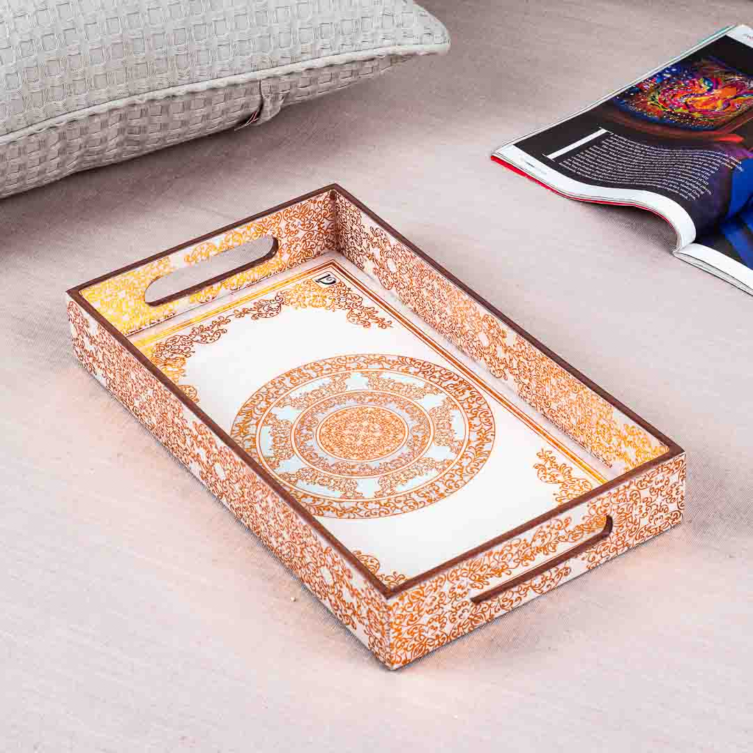 Premium White-Gold Rectangle MDF Tray