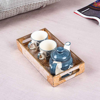 Premium Abstract White Gold Rectangle Mdf Tray Design Seven 13X5X1.5 Inch