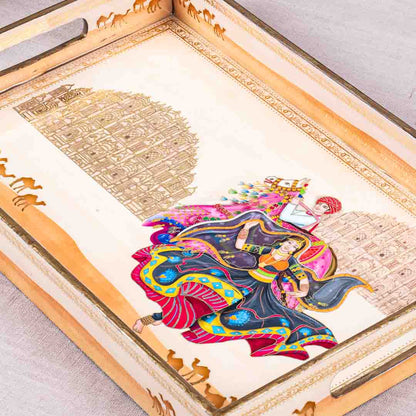 Premium Rajasthan Rectangle Mdf Tray Design Eight 13X5X1.5 Inch