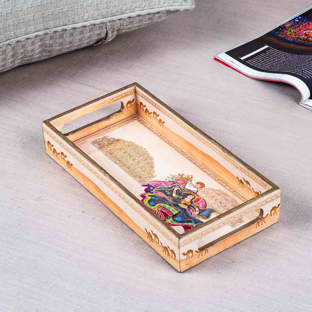 Premium Rajasthan Rectangle Mdf Tray Design Eight 13X5X1.5 Inch