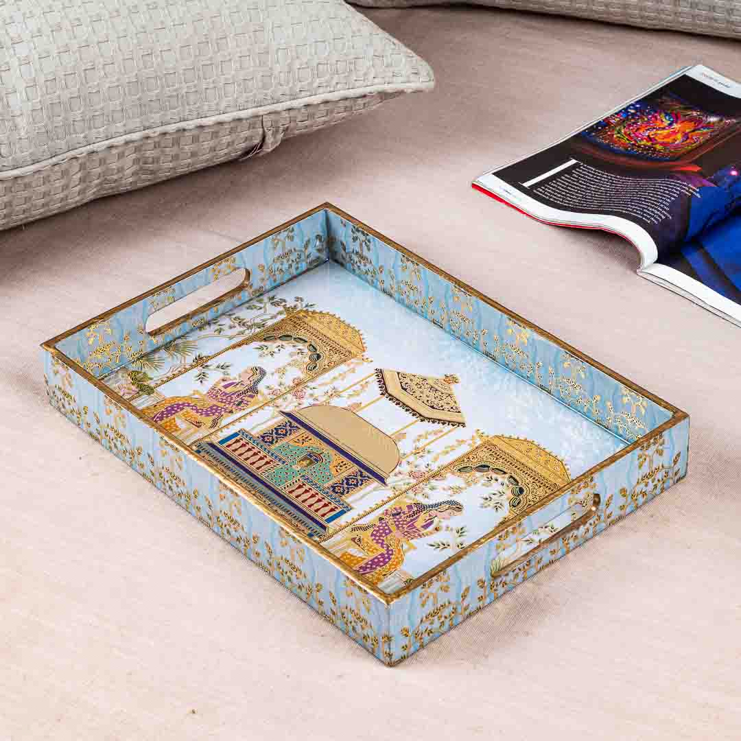 Premium Moghal Rectangle Mdf Tray Design Two 10X16X2 Inch