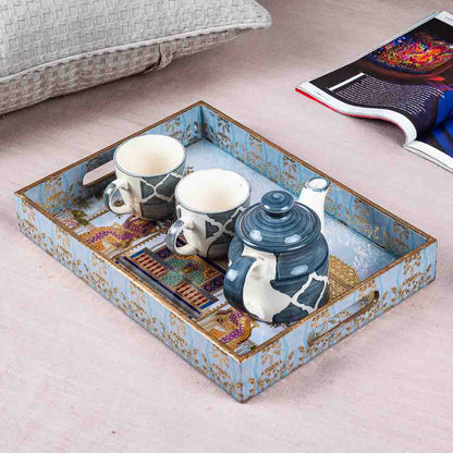 Premium Moghal Rectangle Mdf Tray Design Two 10X16X2 Inch