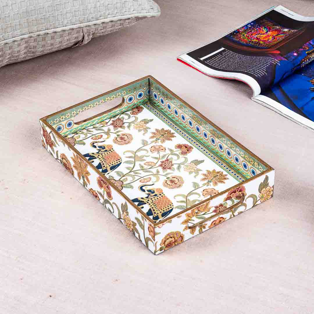 Premium Elephant Rectangle Mdf Tray Design Three 8X12X2 Inch