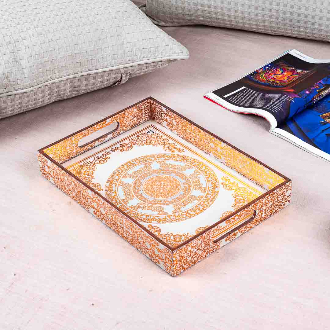 Premium Abstract Gold Rectangle Mdf Tray Design Six 10X16X2 Inch