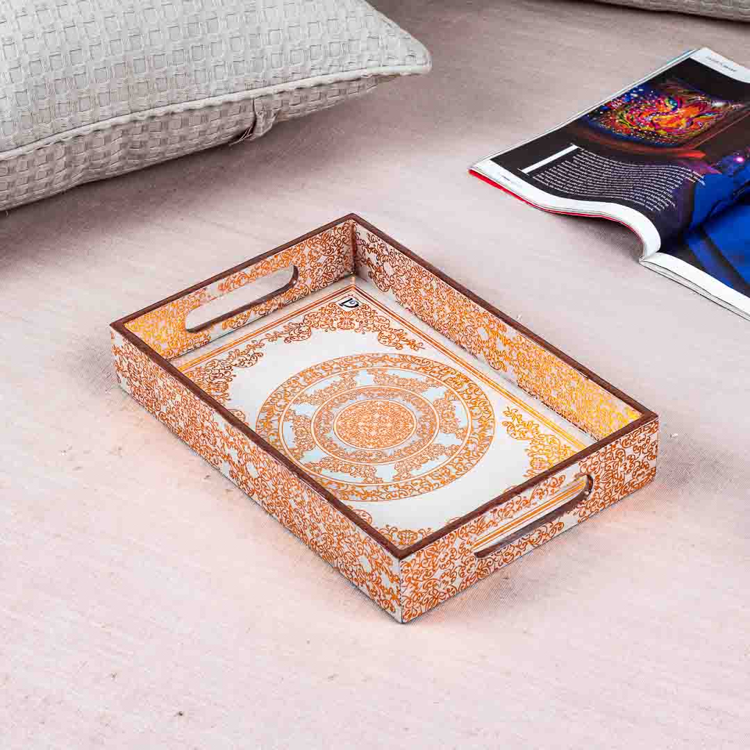 Premium Abstract  Gold Rectangle Mdf Tray Design Six 8X12X2 Inch