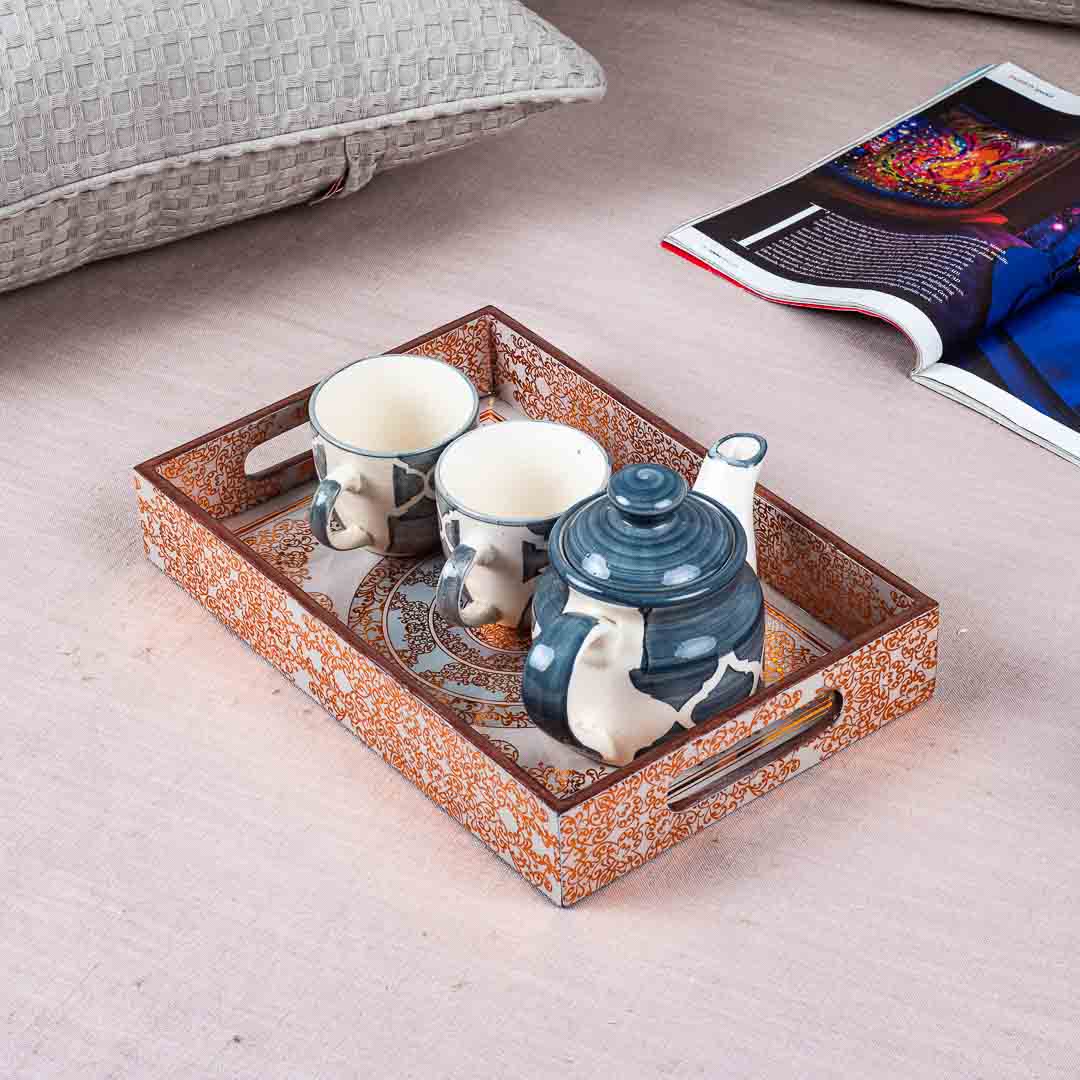 Premium Abstract  Gold Rectangle Mdf Tray Design Six 8X12X2 Inch