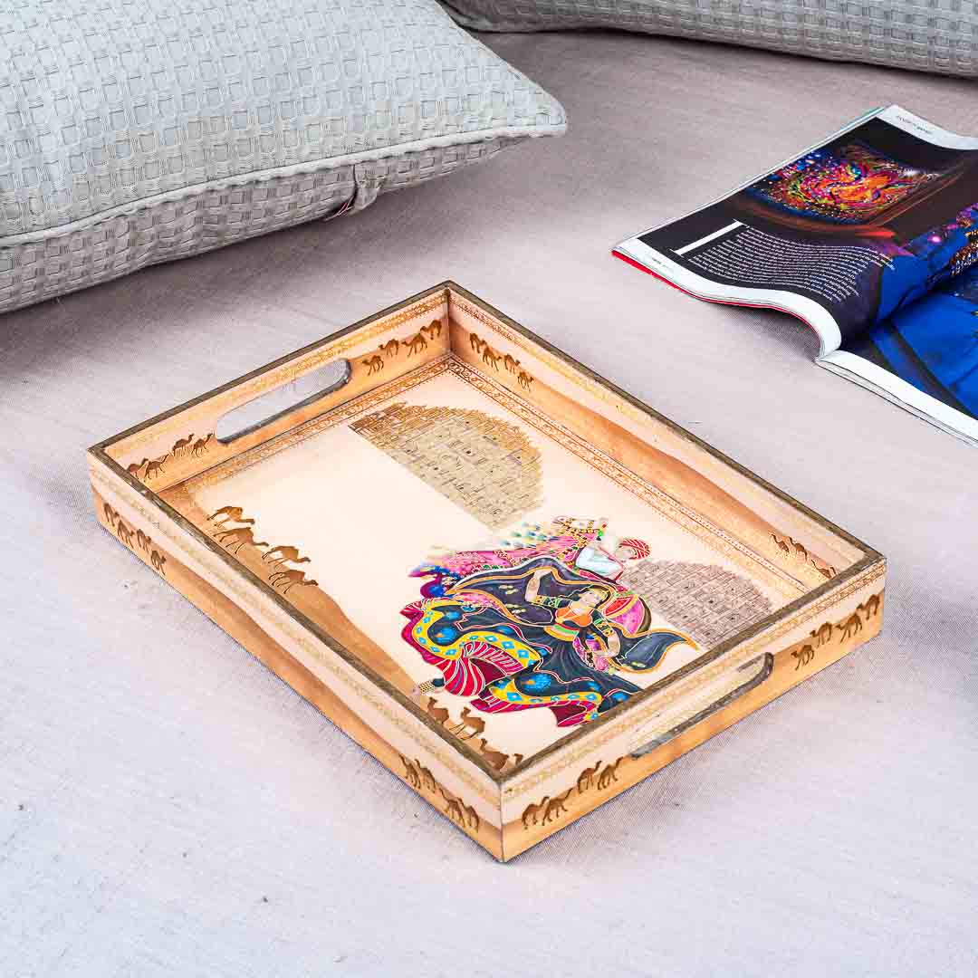 Premium Rajasthani Rectangle Mdf Tray Design Eight 10X16X2 Inch