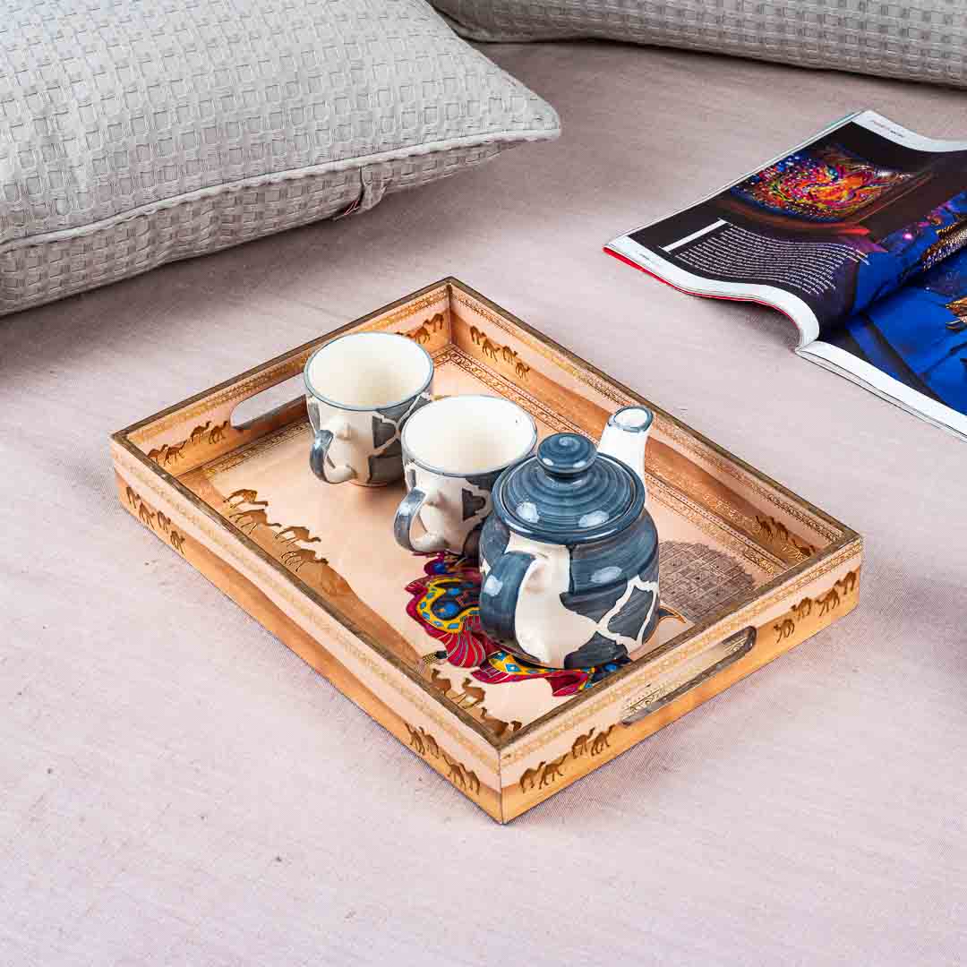 Premium Rajasthani Rectangle Mdf Tray Design Eight 10X16X2 Inch