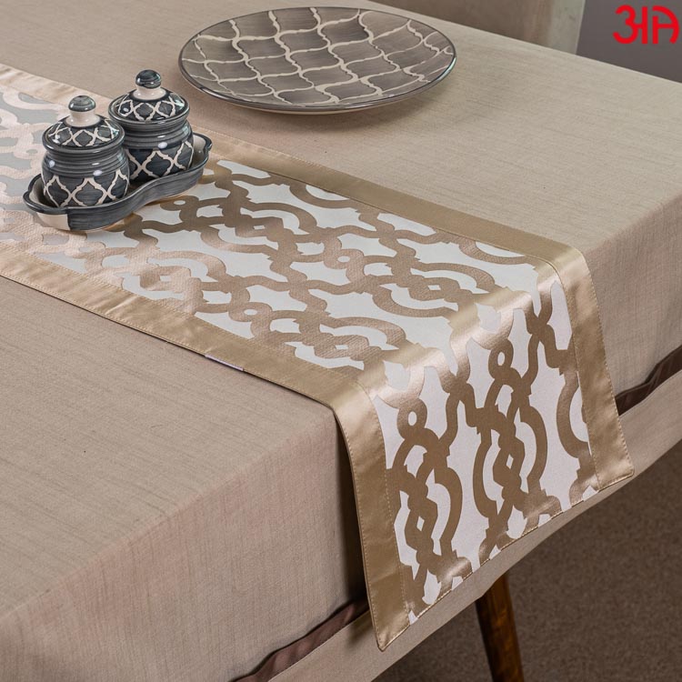 White With Gold Abstract Design Table Runner (13x72) Inch