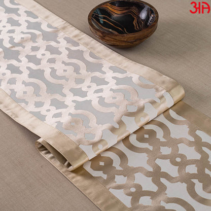 White With Gold Abstract Design Table Runner (13x72) Inch