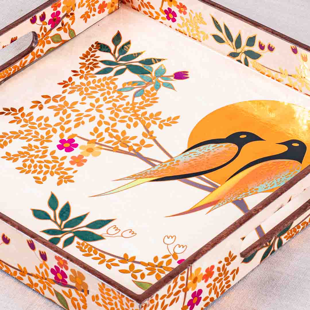 Premium Love Bird Square Mdf Tray Design Nine 12X12 Inch