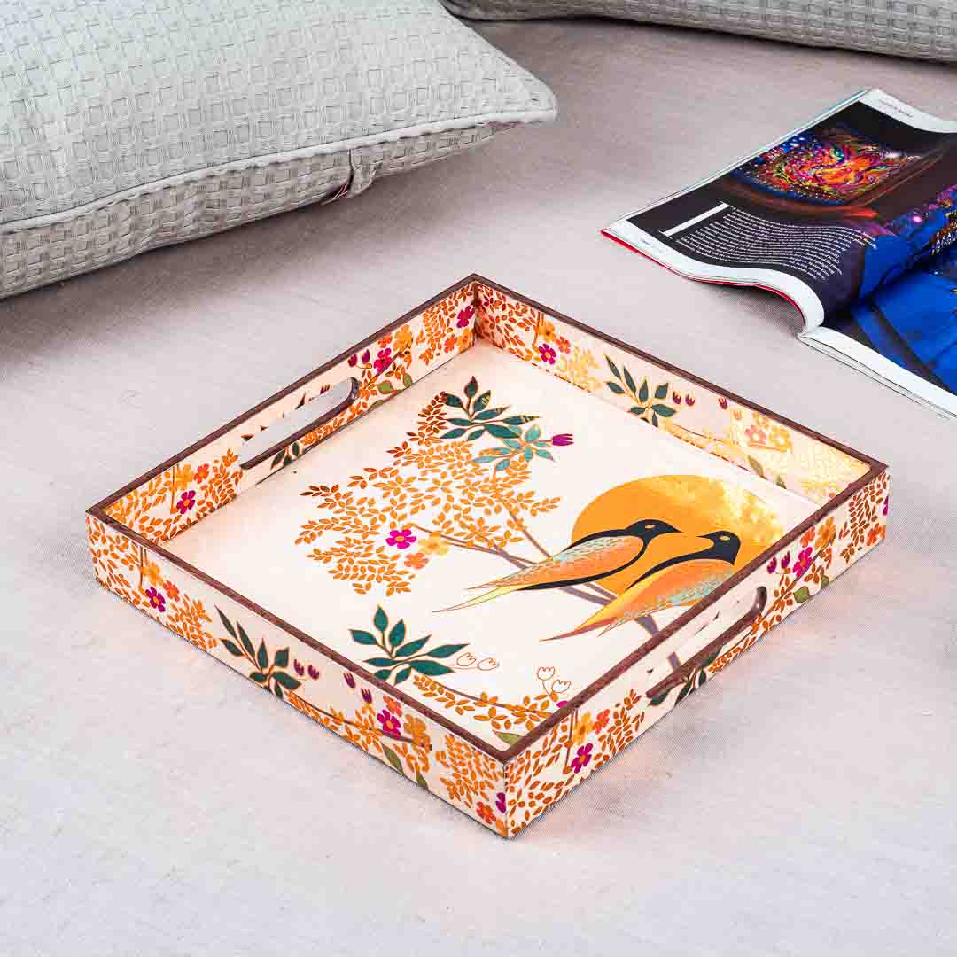 Premium Love Bird Square Mdf Tray Design Nine 12X12 Inch