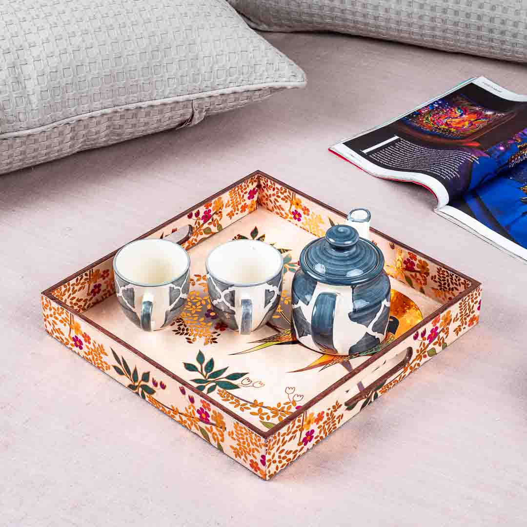 Premium Love Bird Square Mdf Tray Design Nine 12X12 Inch