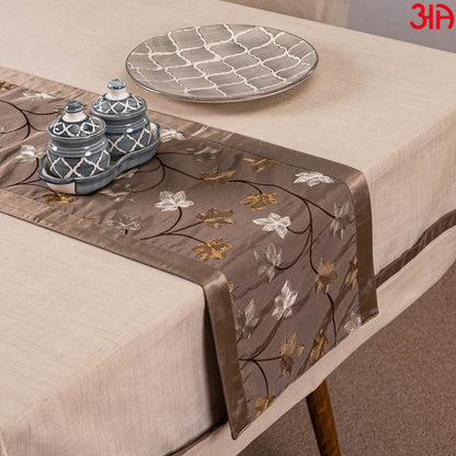 Brown With Flower Embroidary Table Runner (13x72) Inch