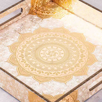 Premium Abstract Gold Square Mdf Tray Design Seven 12X12 Inch