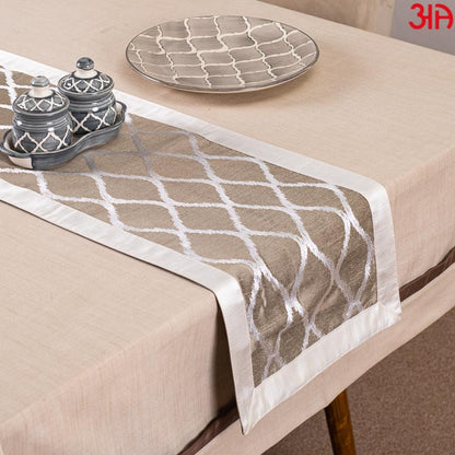 Silver And Brown Geometric Table Runner (13x72) Inch