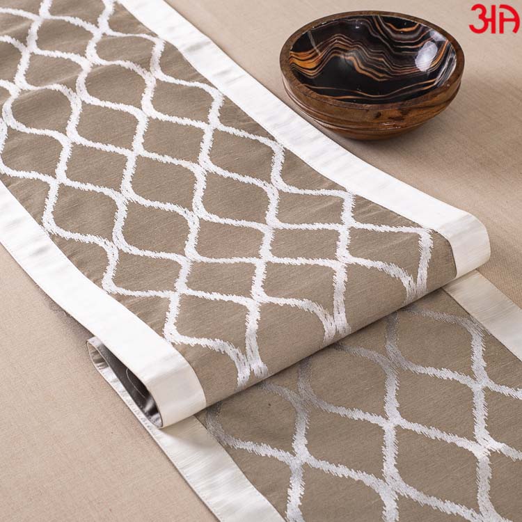 Silver And Brown Geometric Table Runner (13x72) Inch