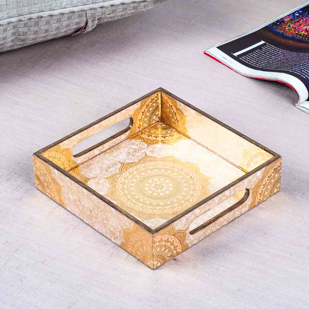 Premium Abstract Gold Square Mdf Tray Design Seven 8X8 Inch