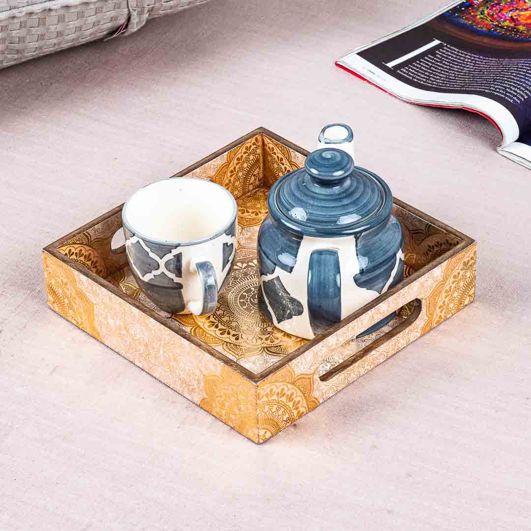 Premium Abstract Gold Square Mdf Tray Design Seven 8X8 Inch