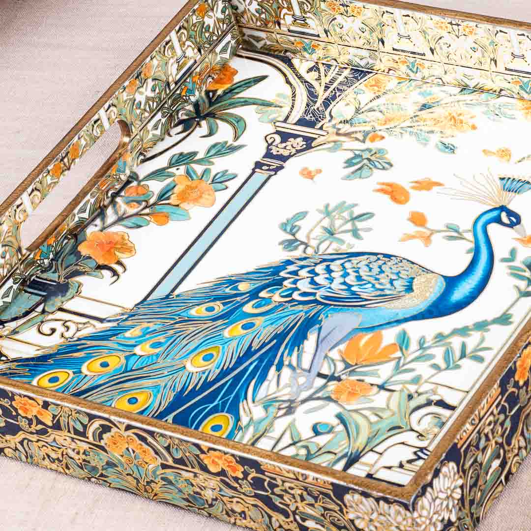 Premium Peacock Square Mdf Tray Design One 12X12 Inch