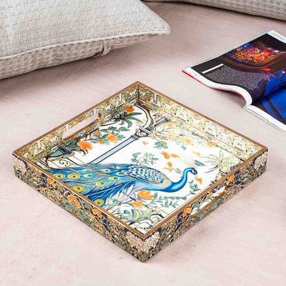 Premium Peacock Square Mdf Tray Design One 12X12 Inch
