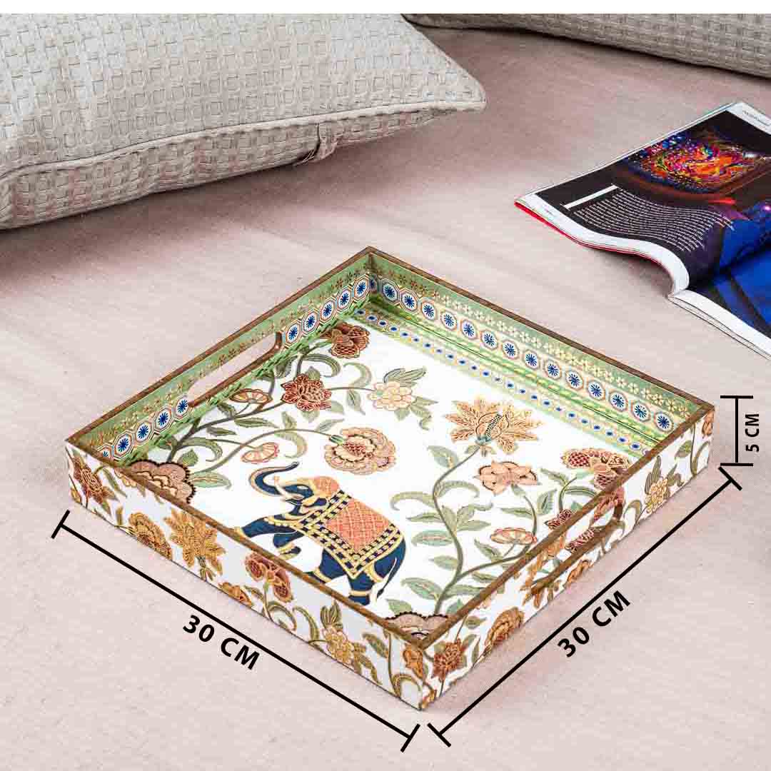 Premium Elephant Square Mdf Tray Design Three 12X12 Inch
