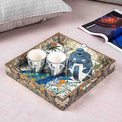 Premium Peacock Square Mdf Tray Design One 12X12 Inch