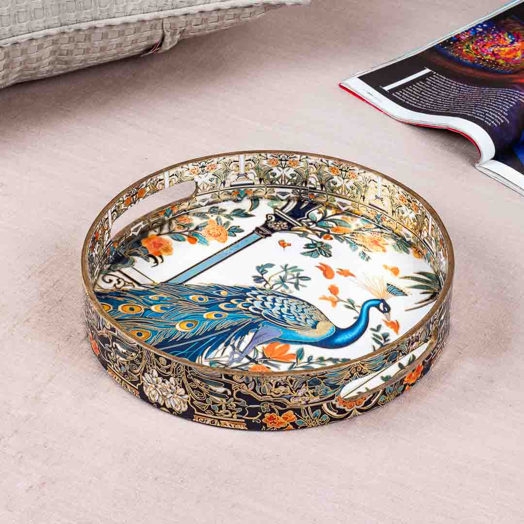 Premium Peacock Mdf Round Tray Design One
