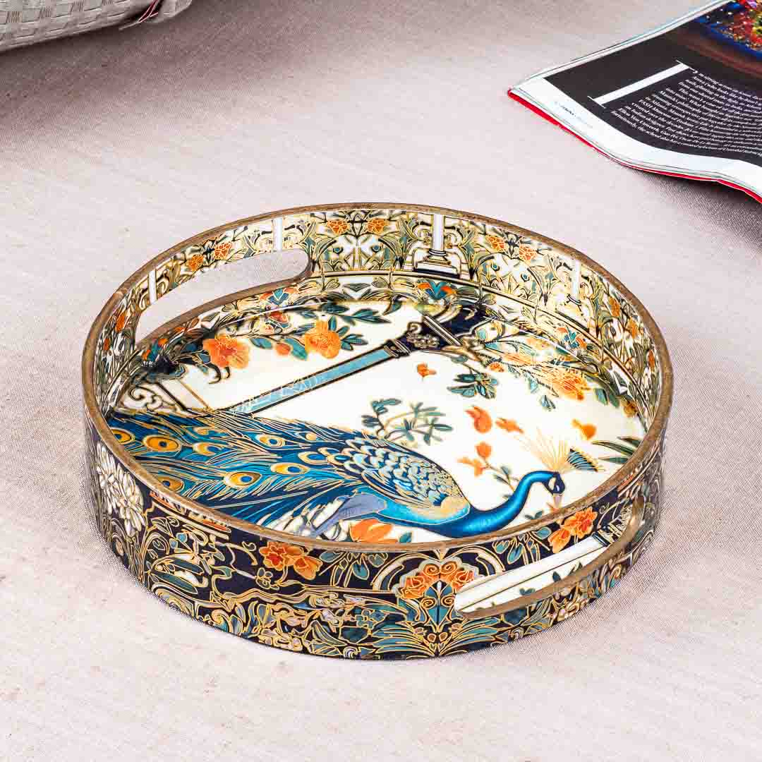 Premium Peacock Mdf Round Tray Design One 9inch Round