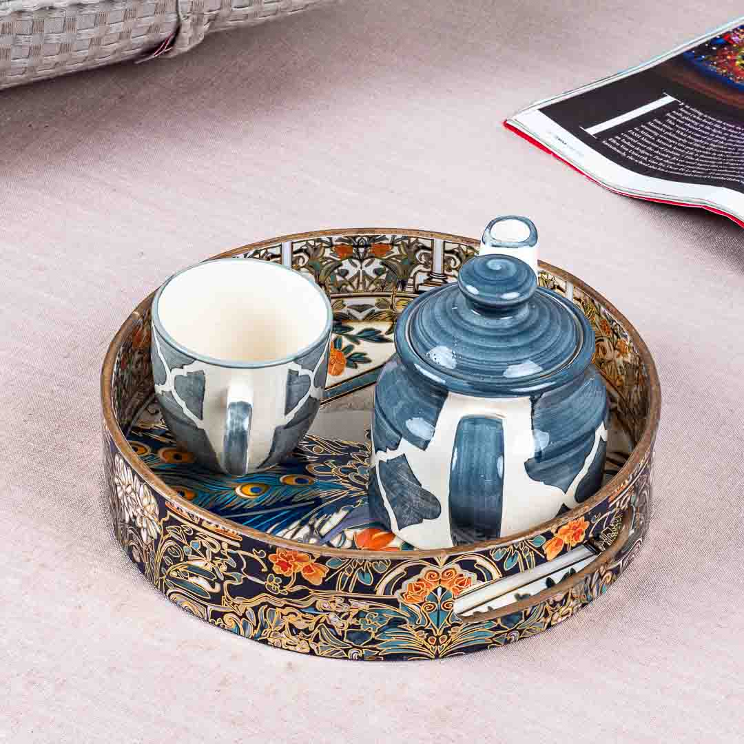 Premium Peacock Mdf Round Tray Design One