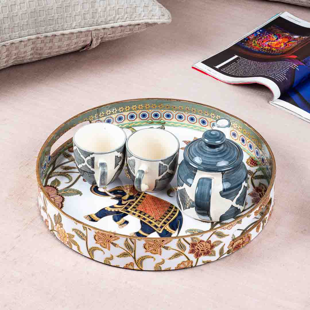 Premium Elephant Mdf Round Tray Design Three 13 inch Round