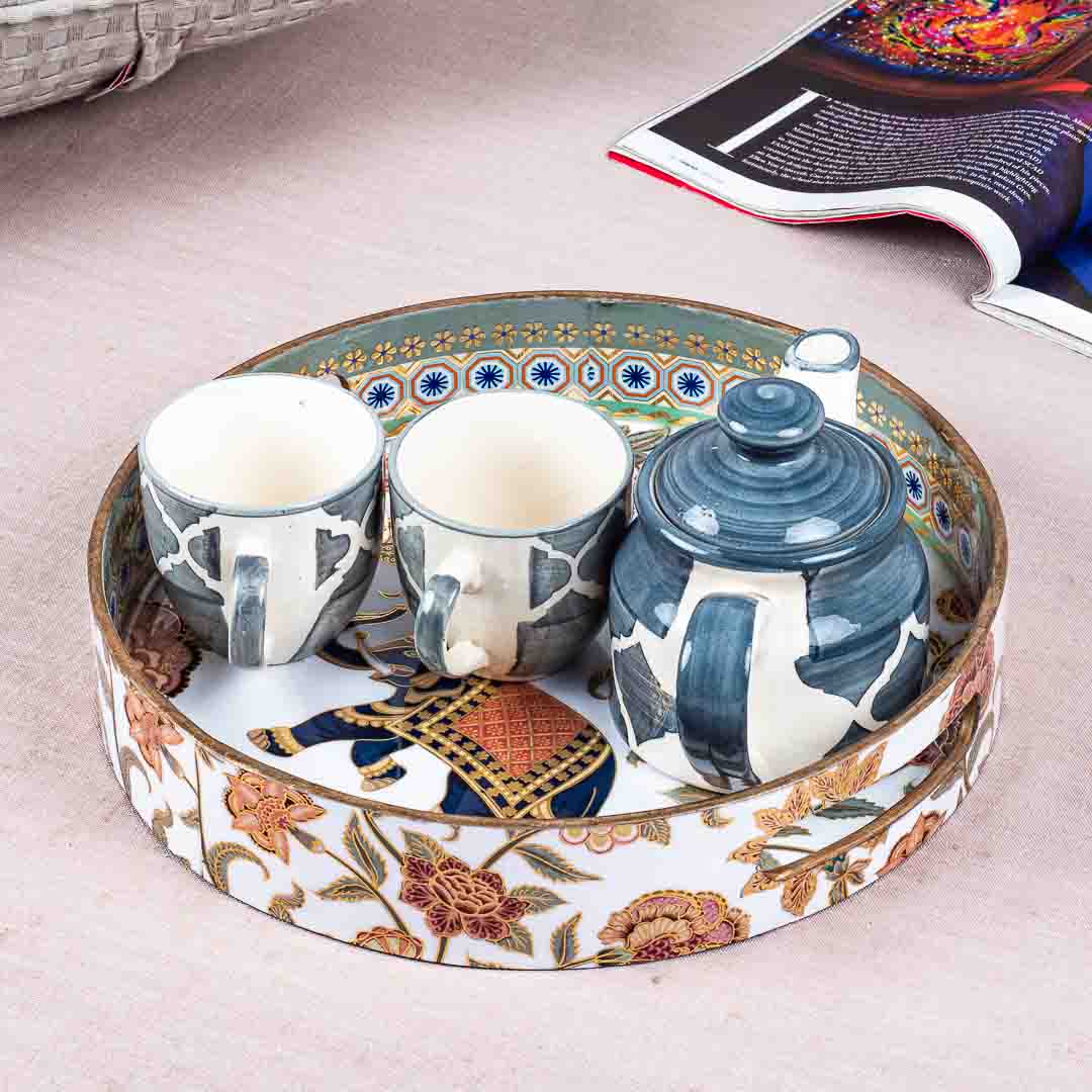 Premium Elephant Mdf Round Tray Design Three 11 INCH ROUND